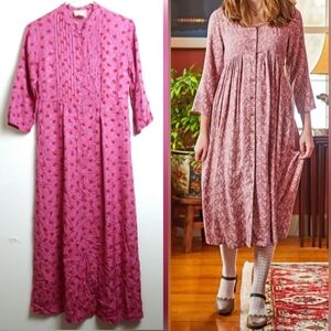 April Cornell Jacquard Floral Pink Midi Dress Tie Back Size XS Casual